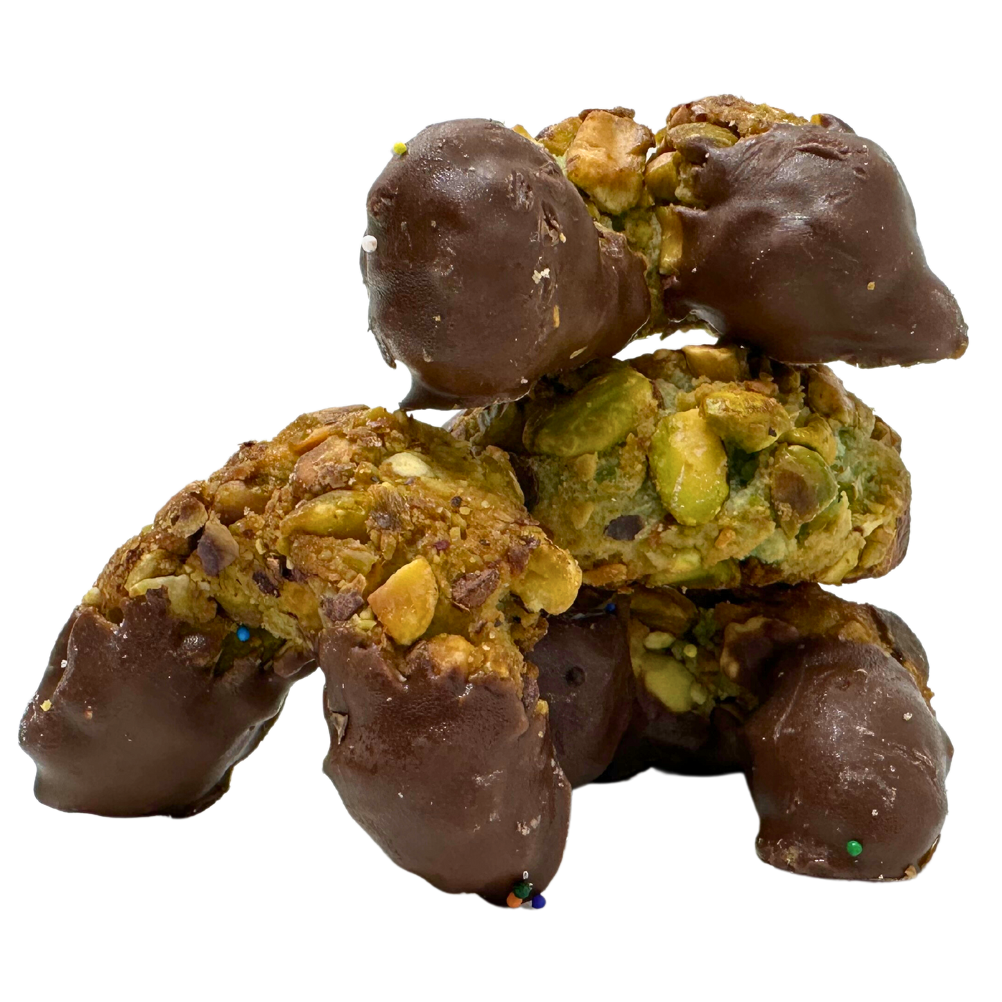 Almond & Pistachio Chocolate Dipped Moon Cookie