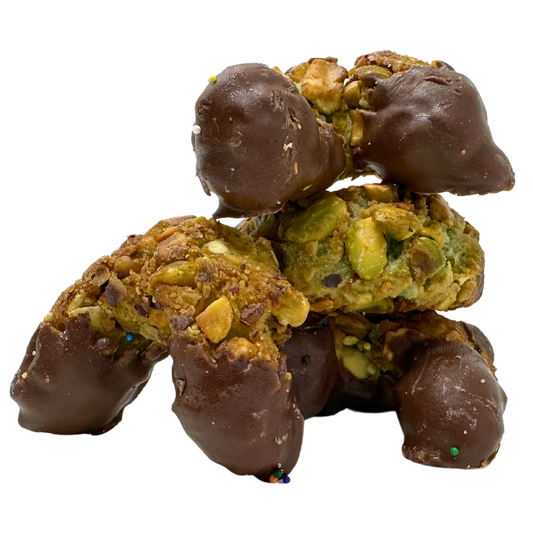 Almond & Pistachio Chocolate Dipped Moon Cookie
